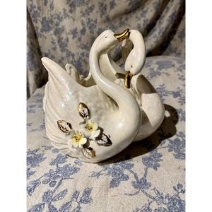 VTG Norcrest Golden Dogwood Swans Lusterware Planter